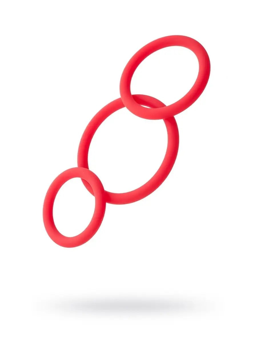 Set 3 inele de penis LovePlay™ pentru mentinerea erectiei si intarzierea ejacularii, din silicon, 3 dimeniuni: 5cm, 4cm si 3cm, rosu, confortabile si usor de utilizat - LovePlay