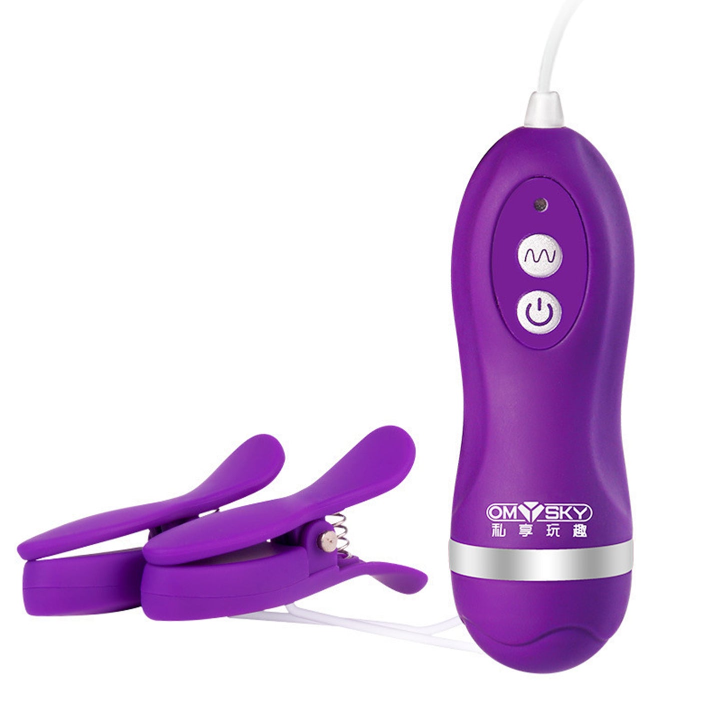Vibrator LovePlay™ 2 in 1 NippleLove, cu clips pentru sfarcuri, stimularea clitorisului si a sanilor, silentios, 10 tipuri diferite de vibratie, rezistent la apa, control prin telecomanda, din silicon, mov