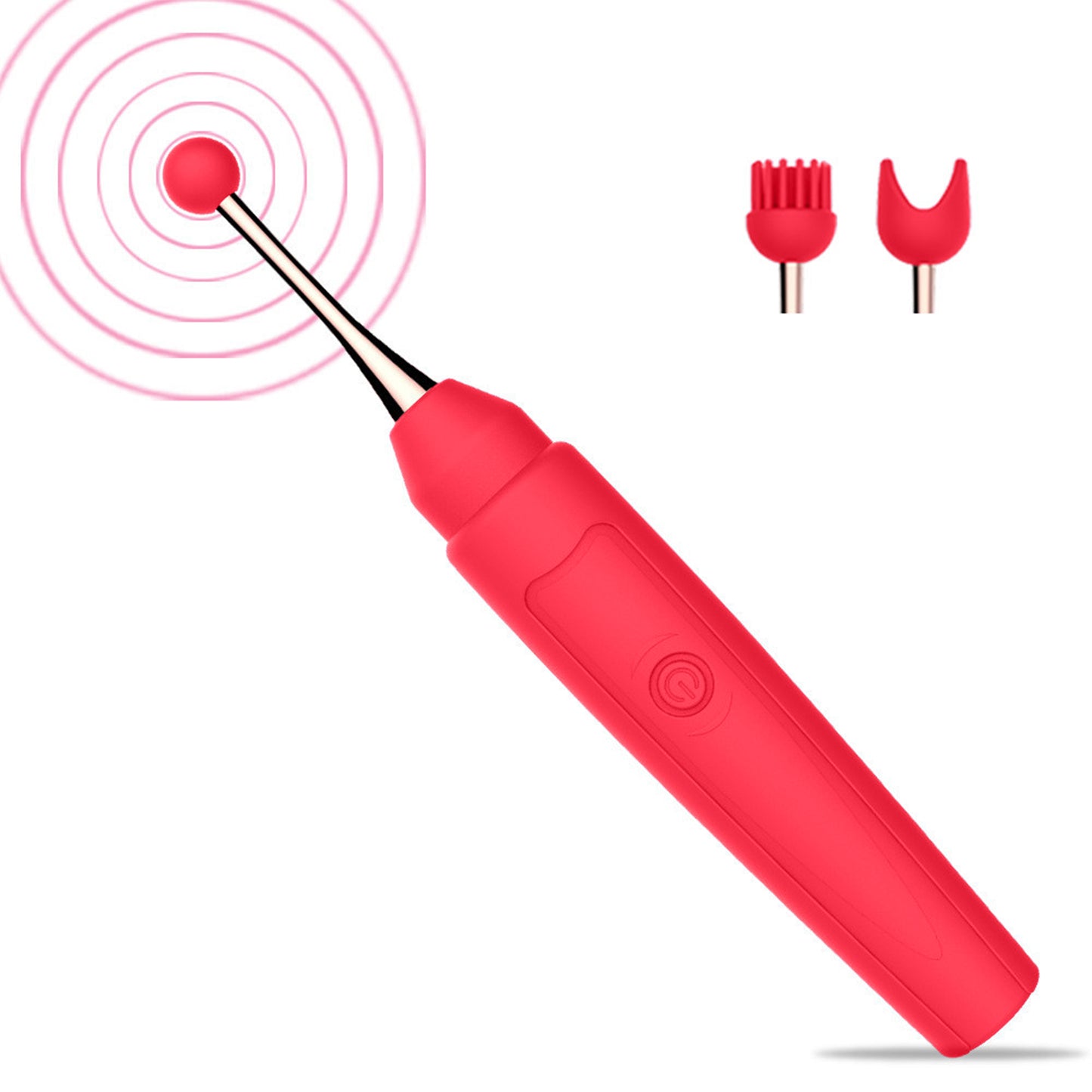 Vibrator LovePlay™ RedPen cu 10 moduri diferite de vibratie, sub forma de pix, cu 3 capuri diferite, diferite moduri de stimulare, rezistent la apa, incarcare USB, design discret, usor de curatat si transportat, 17.6 x 2.6cm, din silicon, rosu - LovePlay