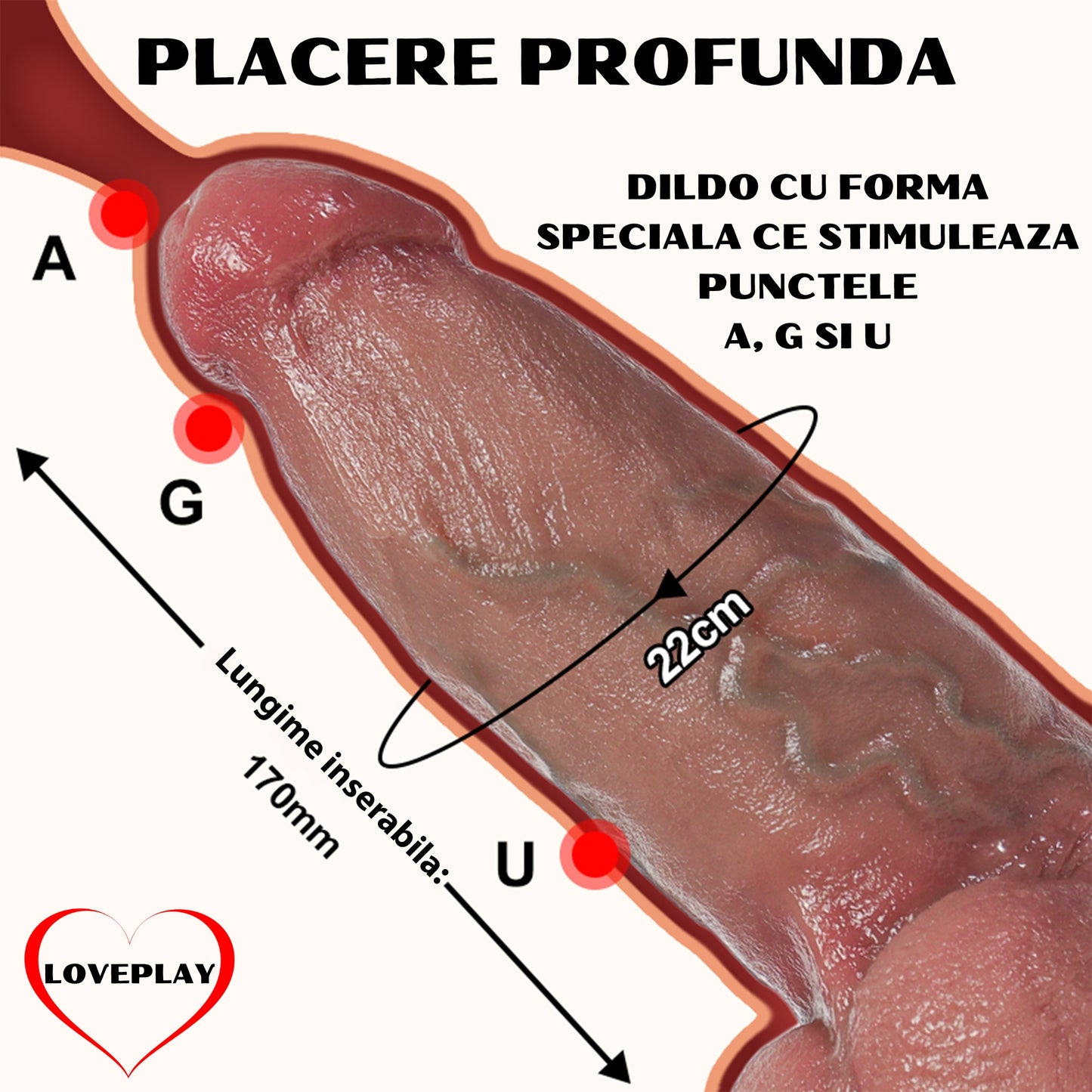 Dildo Ultra-Realistic Loveplay™ ClassicHim, cu vene proeminente din silicon de inalta calitate, cu ventuza pentru fixare usoara, rezistent la apa, circumferinta 6.7 cm, lungime inserabila 17 cm, lungime totala 24 cm, 900g