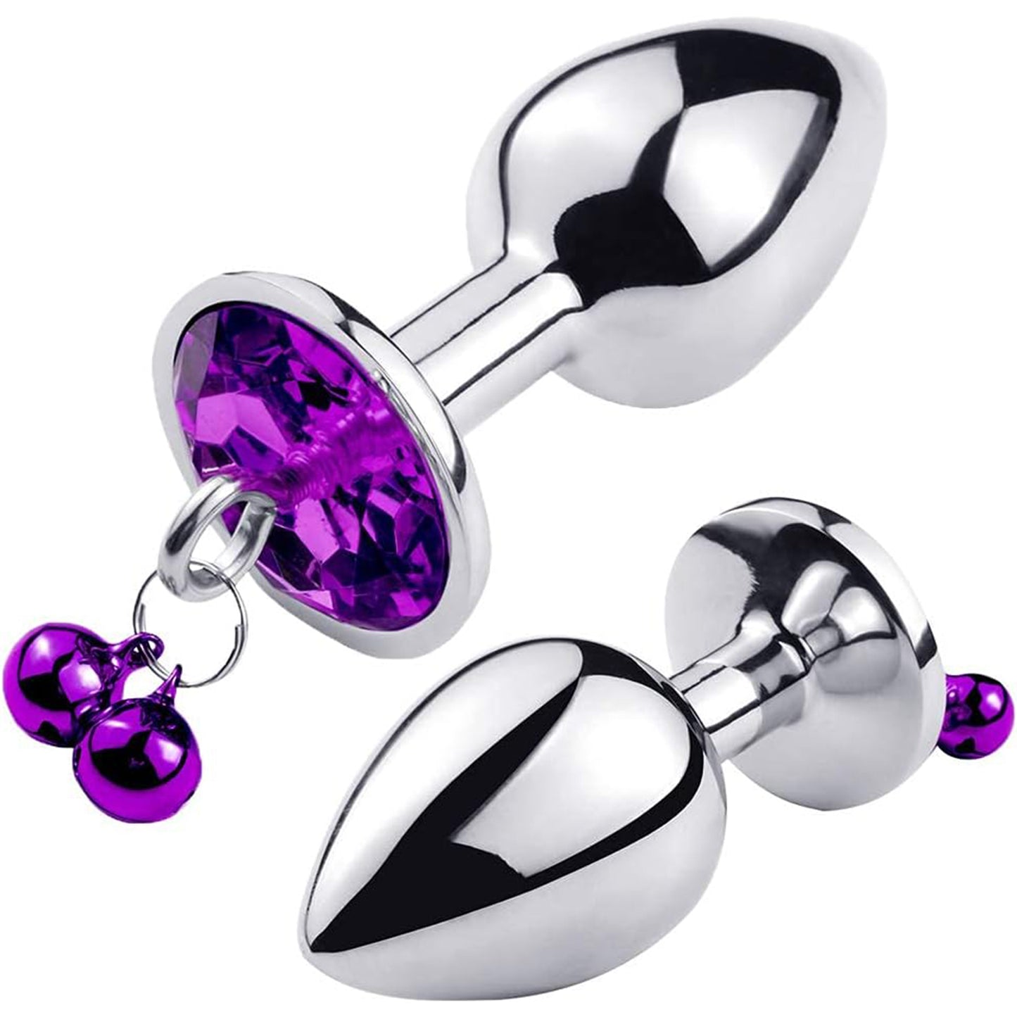 Set Dop Anal Loveplay™ GoodGirl, cu Lesa de 65 cm si Clopotei, Bijuterie Mov, din Otel Inoxidabil, Marime S, Lungime 70 mm, Diametru 27 mm, Forma Conica, Rezistent la Apa - LovePlay