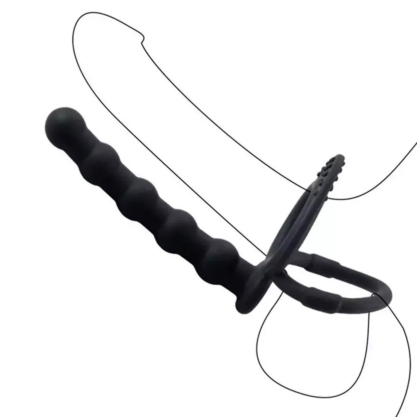 Strap on Dildo LovePlay™ DoubleD, cu inele de prindere si striatii sferice, pentru masaj punct G sau penetrare anala, din silicon non-toxic - LovePlay
