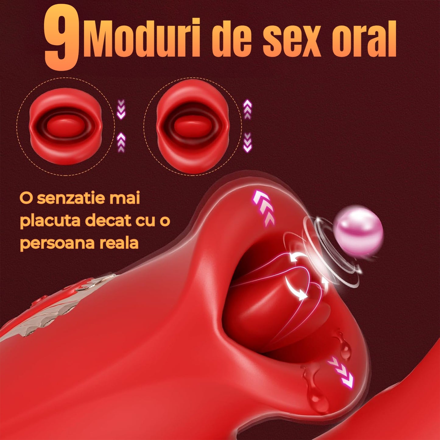 Vibrator inteligent LovePlay™ LickMe, cu limba flexibila si dildo, 9 moduri de lins, vibratie si pulsatie, control prin aplicatie, silicon lichid, rezistent la apa, pentru stimulare clitoridiana, anala si a sfarcurilor