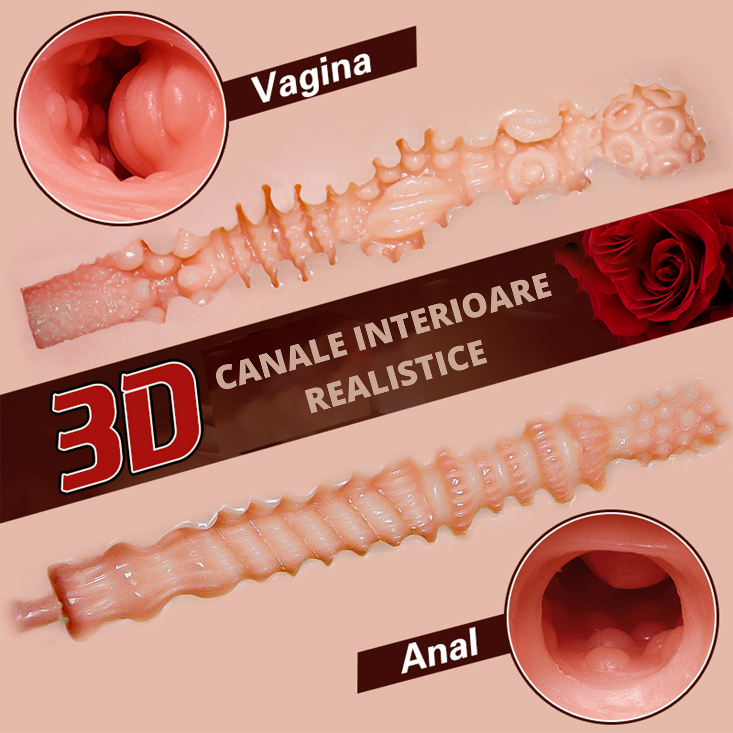 Masturbator Ultra-Realist LovePlay™ MissHer, 2 canale: vaginal si anal ultra-realist, cu striatii interne 3D, din silicon premium non-toxic si elastic, coapse realiste, usor de curatat, rezistent la apa, dimensiuni 28 x 32 x 22 cm, greutate 9 kg - LovePlay