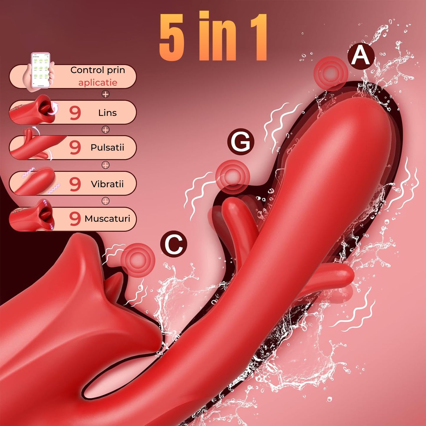 Vibrator inteligent LovePlay™ LickMe, cu limba flexibila si dildo, 9 moduri de lins, vibratie si pulsatie, control prin aplicatie, silicon lichid, rezistent la apa, pentru stimulare clitoridiana, anala si a sfarcurilor