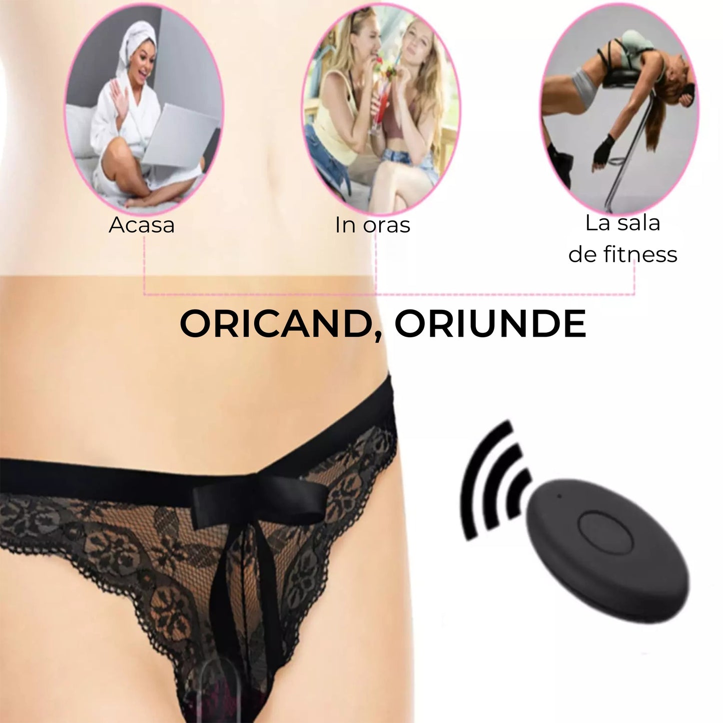 Lenjerie cu vibratii 2 in 1 LovePlay™ OurSecret, cu vibrator incorporat, 10 tipuri diferite de vibratie, control de la distanta prin telecomanda, din dantela, negru, talie 72-82cm, solduri 86-90cm