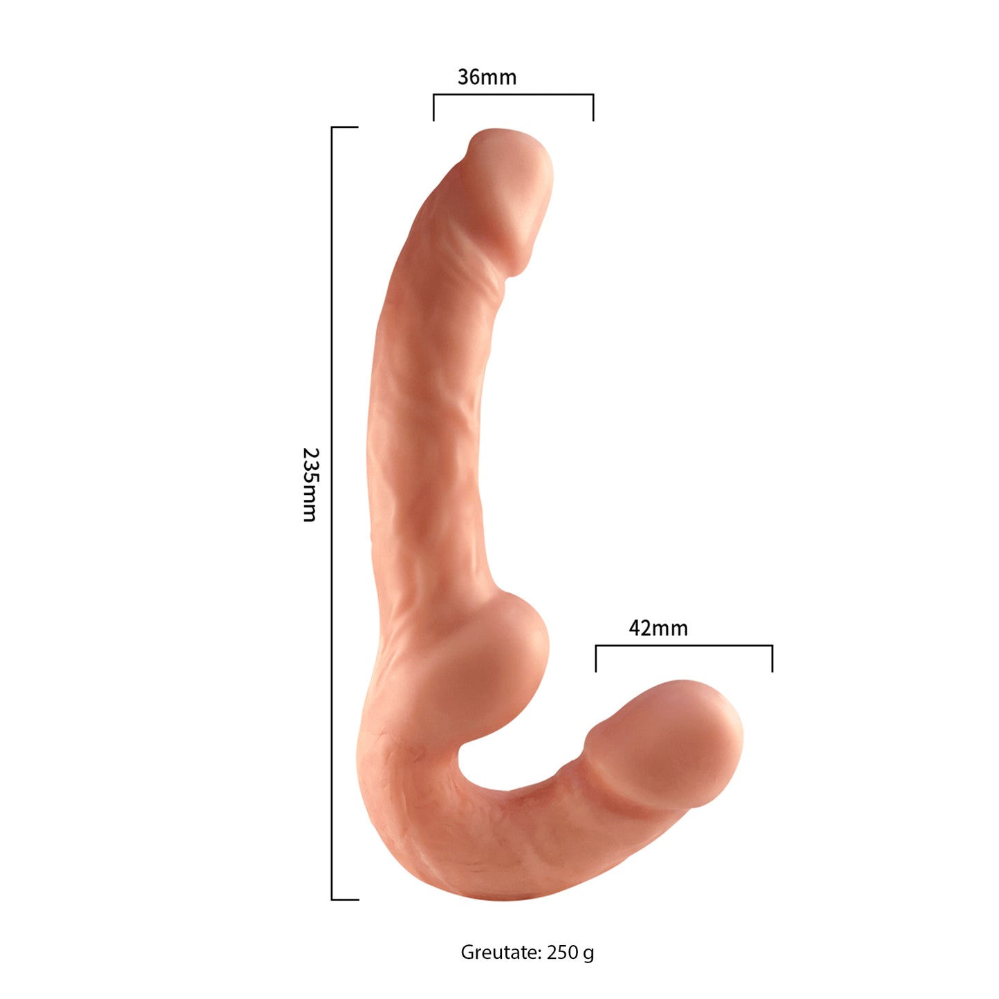 Dildo LovePlay™️ cu doua capete, cu stimulare vaginala si anala, design curbat pentru stimularea punctului G, flexibil, dildo dublu usor de curatat si rezistent la apa, diametru 3.6 cm, lungime totala 23.5 cm, capatul mic 4.2 cm, din silicon premium - LovePlay