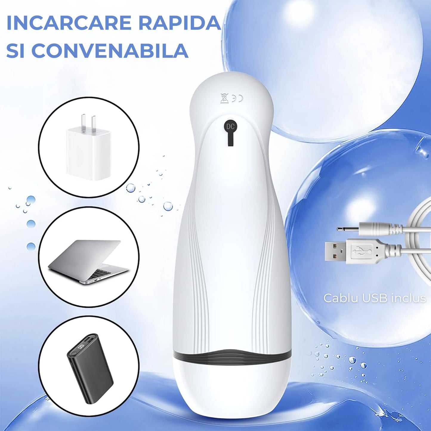 Masturbator LovePlay™ ModernHer, 10 moduri diferite de vibratie puternice, 3 tipuri de suctie, efect de masaj, cu sunete de placere, din silicon premium si sigur, moale, rezistent la apa, incarcare USB, design discret, lungime inserabila 15 cm - LovePlay