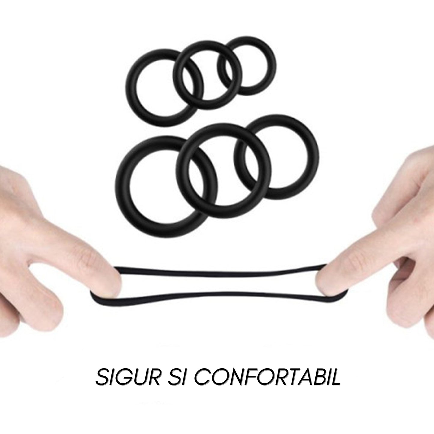 Set 3 inele de penis LovePlay™ pentru mentinerea erectiei si intarzierea ejacularii, din silicon, 3 dimeniuni: 5cm, 4cm si 3cm, negru, confortabile si usor de utilizat - LovePlay