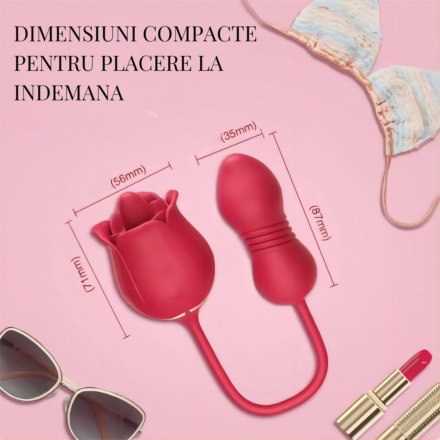 Vibrator dublu LovePlay DoubleFun, din silicon premium, cu 9 functii de vibratie, 9 functii de penetrare, reincarcabil, rezistent la apa, design discret si silentios, rosu - LovePlay
