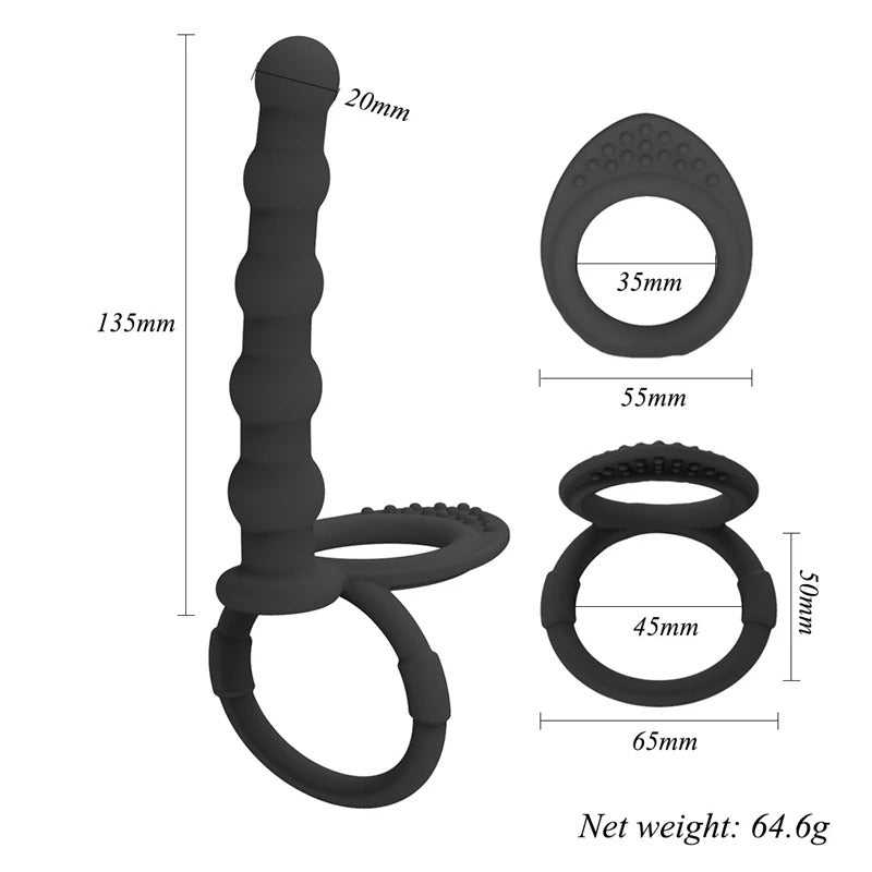 Strap on Dildo LovePlay™ DoubleD, cu inele de prindere si striatii sferice, pentru masaj punct G sau penetrare anala, din silicon non-toxic - LovePlay