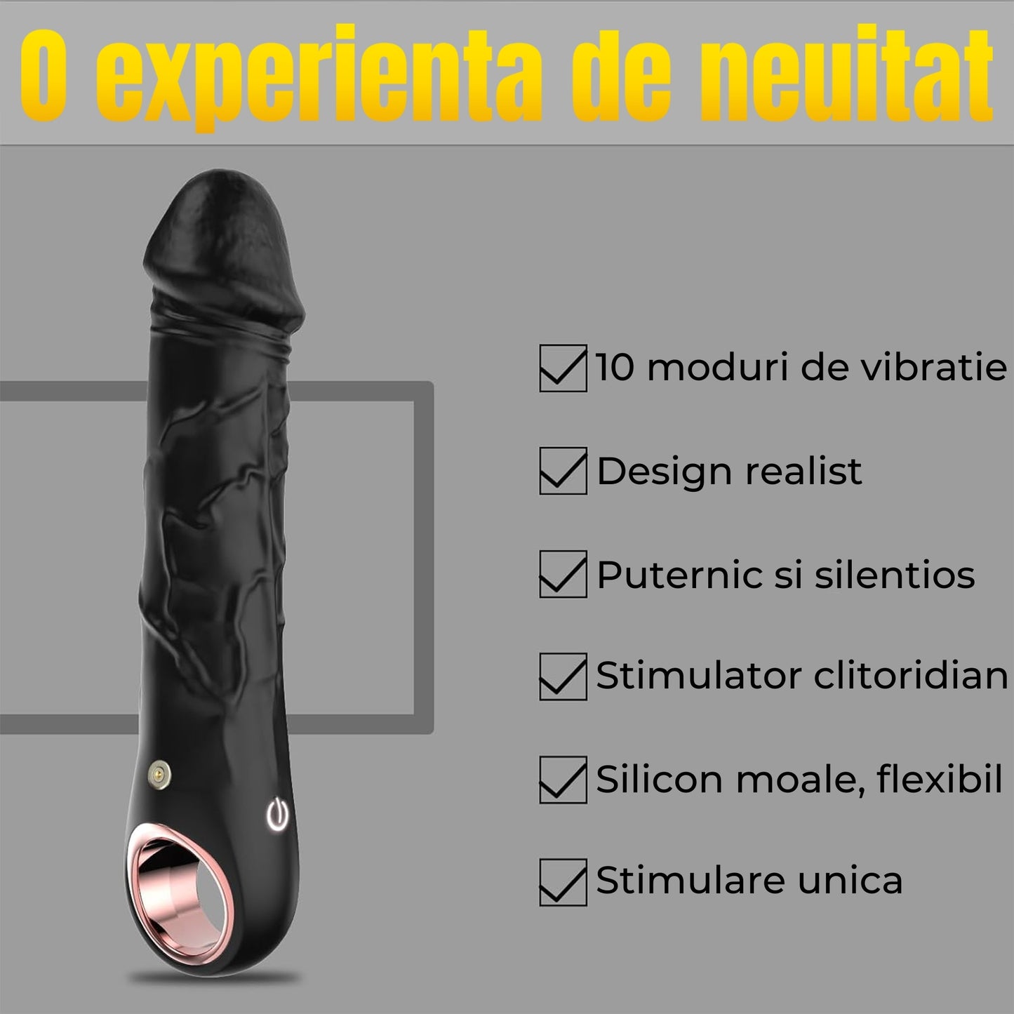 Dildo Vibrator LovePlay™ PulseGrip, cu 10 Moduri de Vibratie si Textura Realista, Maner Ergonomic, Silicon Moale, Flexibil si Impermeabil IPX5, Design cu Relief pentru Stimulare Intensa, Negru - LovePlay