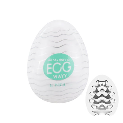Masturbator tip vagin LovePlay™ Egg, cu textura de valuri, portabil, din silicon, turcoaz - LovePlay