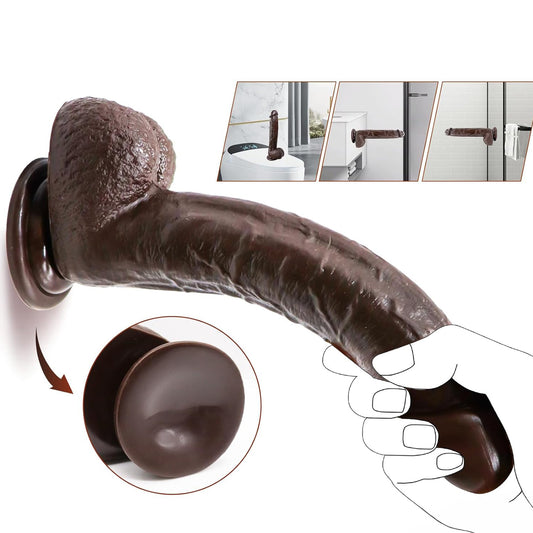 Dildo Ultra-Realistic Loveplay ClassicHim, cu vene proeminente din silicon de inalta calitate, lungime 21 cm, cu ventuza pentru fixare usoara, rezistent la apa, negru