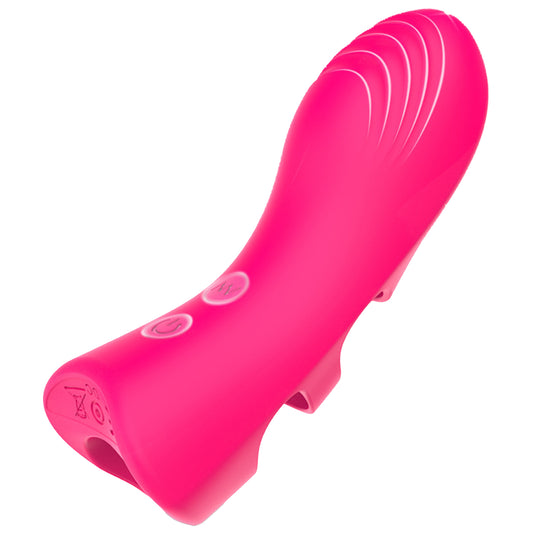 Vibrator LovePlay™ FingerVibe atasabil, cu 10 tipuri de vibratie diferite, rezistent la apa, silentios, incarcare prin USB, stimulare punct G si C, de dimensiuni mici, usor de transportat, din silicon, roz, elastic, 10, 5 x 3, 7 cm