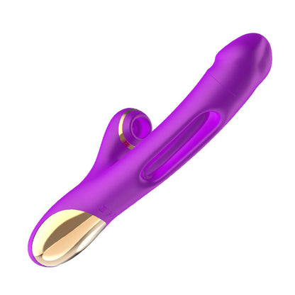 Vibrator 3in1 LovePlay™ Euphoria cu 7 tipuri diferite de vibratie, 7 moduri diferite de suctie si tapping, incarcare magnetica USB, rezistent la apa, din silicon, silentios, mov, 25x4,2 cm - LovePlay