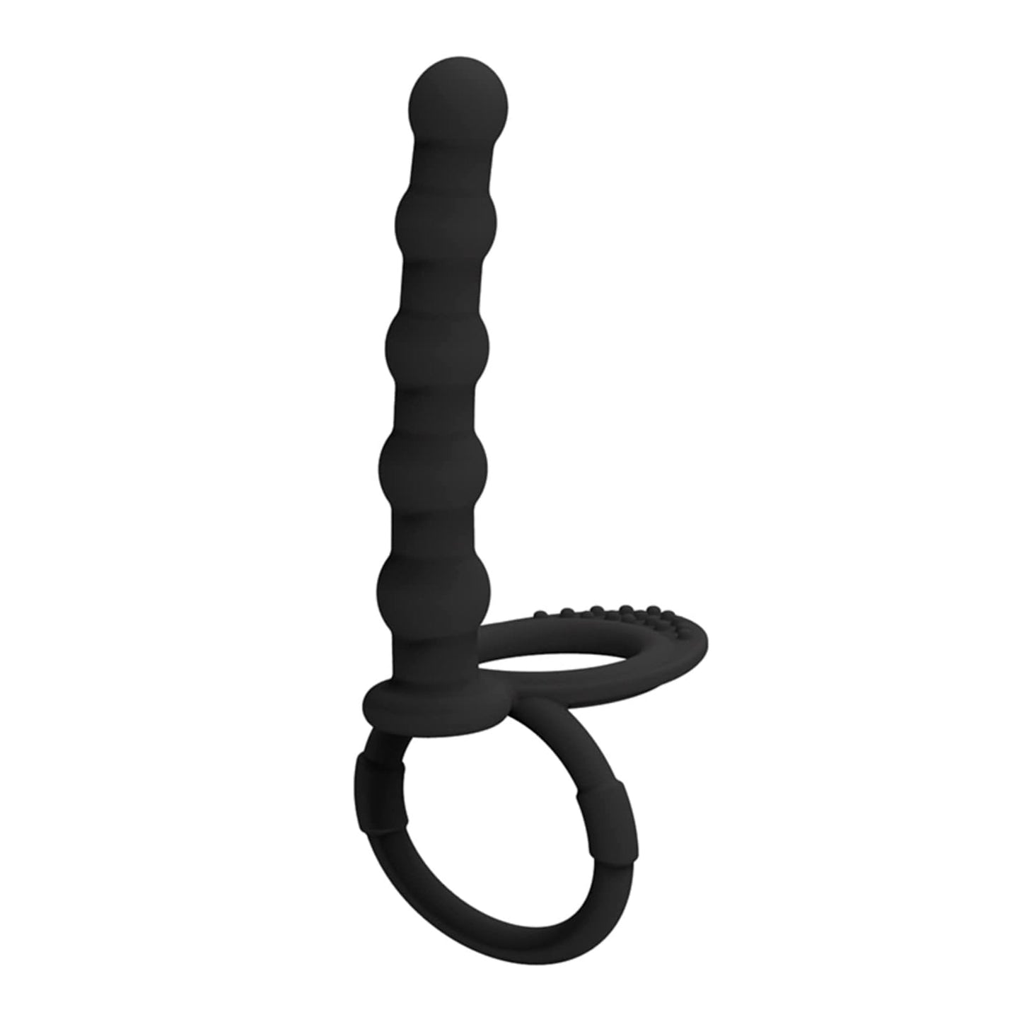 Strap on Dildo LovePlay™ DoubleD, cu inele de prindere si striatii sferice, pentru masaj punct G sau penetrare anala, din silicon non-toxic - LovePlay