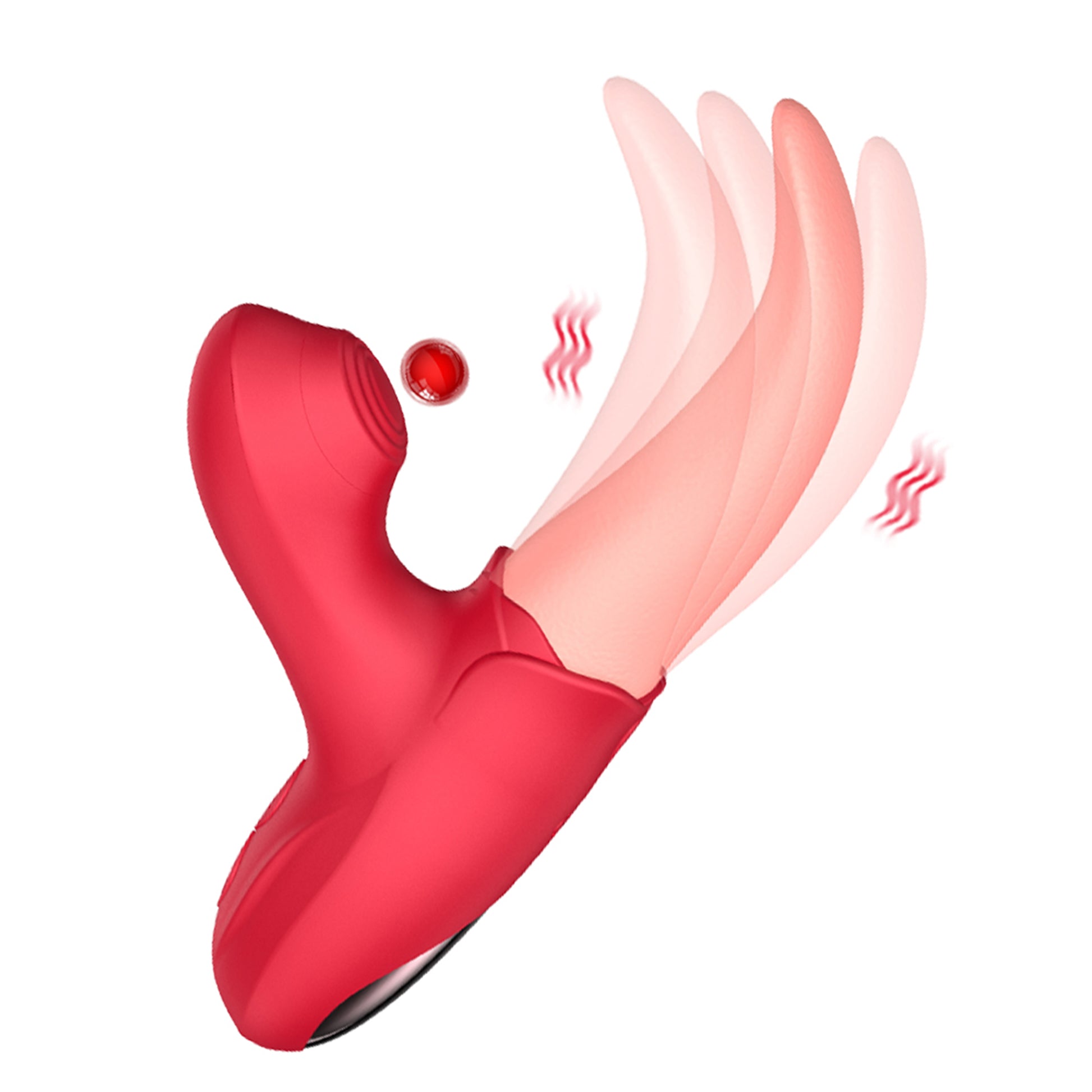 Vibrator Dual LovePlay LickMe, 10 moduri de vibratie, cu stimulare clitoridiana si penetrare ce imita miscarea limbii, pentru punctele A, G, U, C, rezistent la apa, silicon non-toxic, rosu - LovePlay