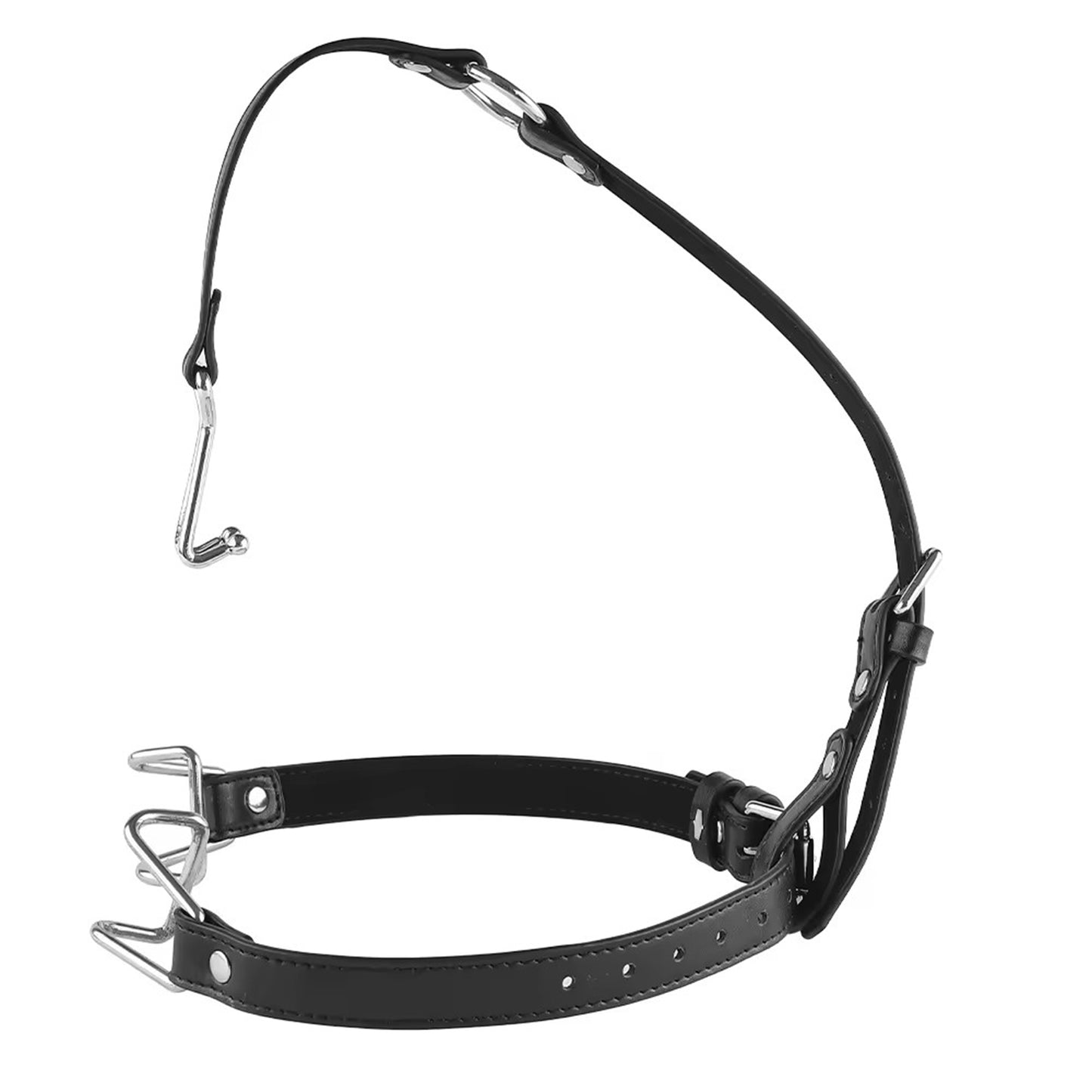 Set BSDM TiedUp LovePlay™ din piele ecologica pentru retinere faciala, cu carlig pentru nas si retractor pentru obraji, ajustabil, cu prindere prin curea, 50 x 48 cm - LovePlay
