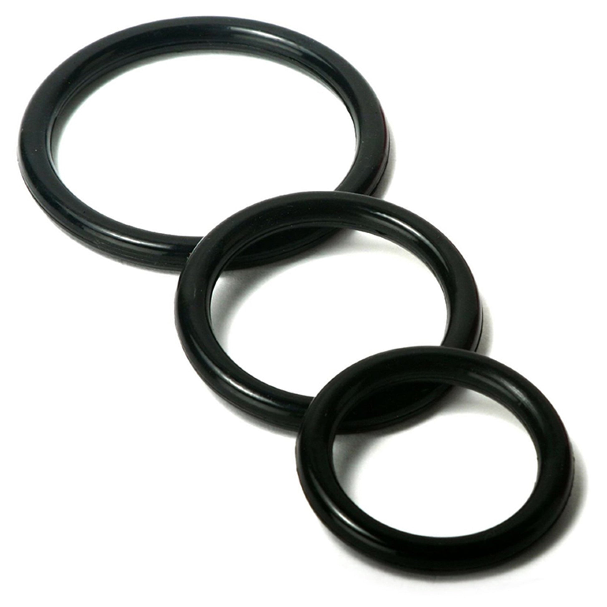 Set 3 inele de penis LovePlay™ pentru mentinerea erectiei si intarzierea ejacularii, din silicon, 3 dimeniuni: 5cm, 4cm si 3cm, negru, confortabile si usor de utilizat - LovePlay