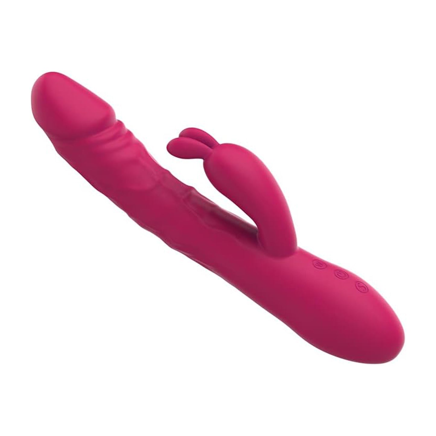 Vibrator LovePlay™ Bunny, cu 10 moduri diferite pentru stimulare dubla: clitoris si punctul G, cu functie de penetrare, dildo realist, tip iepure, rezistent la apa, din silicon non-toxic, lungime inserabila 14 cm, roz - LovePlay