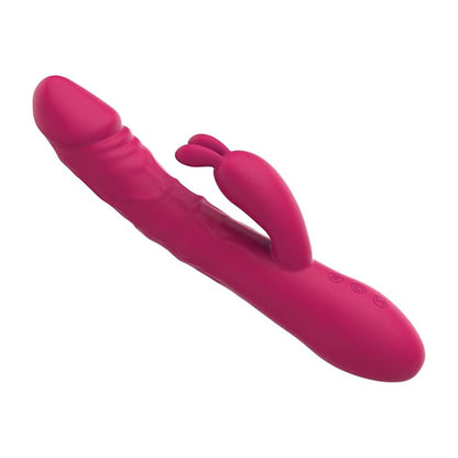 Vibrator LovePlay™ Bunny, cu 10 moduri diferite pentru stimulare dubla: clitoris si punctul G, cu functie de penetrare, dildo realist, tip iepure, rezistent la apa, din silicon non-toxic, lungime inserabila 14 cm, roz - LovePlay