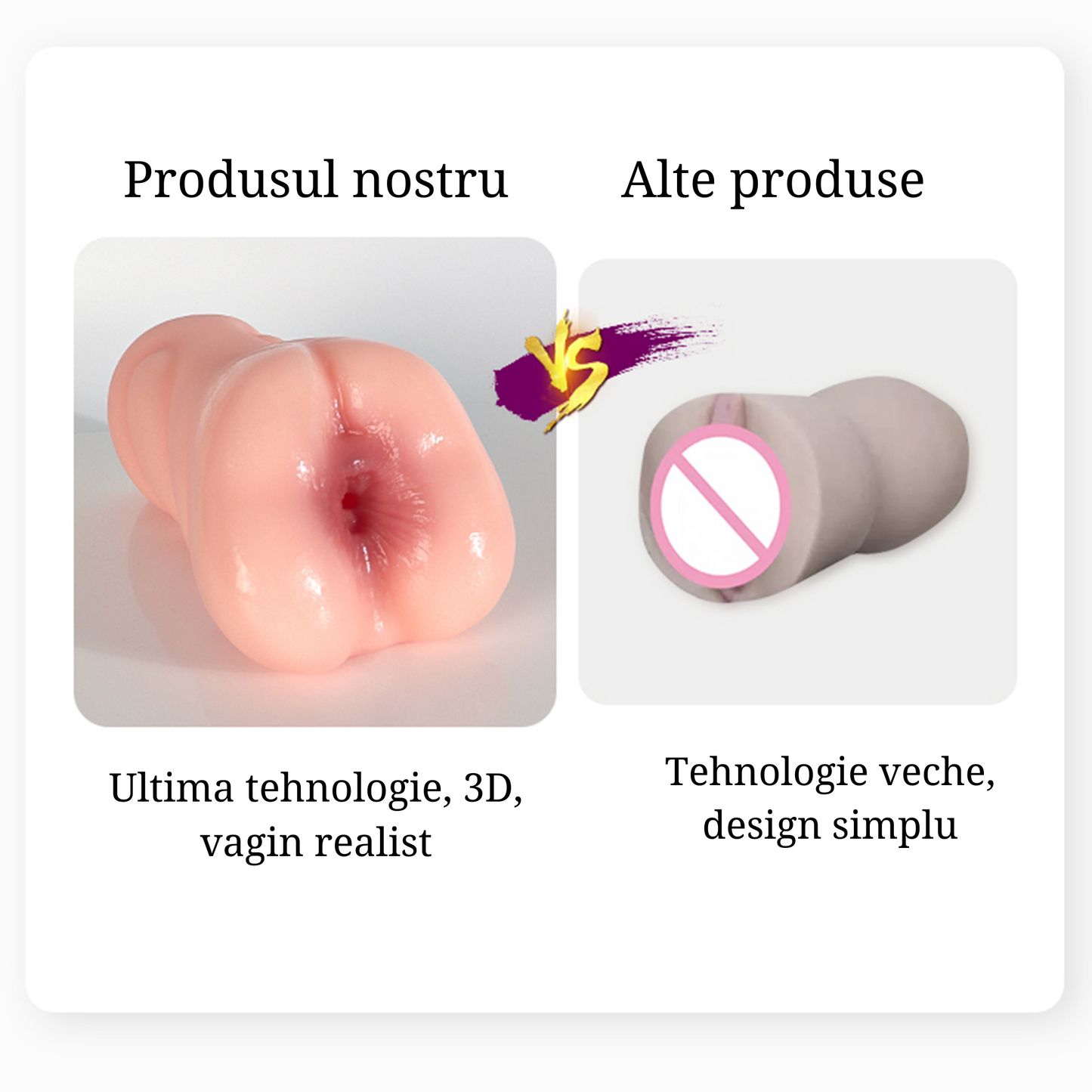 Masturbator anal LovePlay™ MissHer, design ultra-realist, cu striatii 3D, din silicon premium elastic si non-toxic, usor de curatat, rezistent la apa - LovePlay