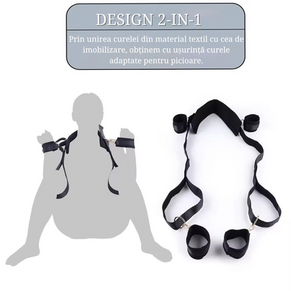 Set catuse erotice BDSM LovePlay™ Attitude, tip mansete, design adjustabil, ideal pentru pat, negru, din piele ecologica - LovePlay
