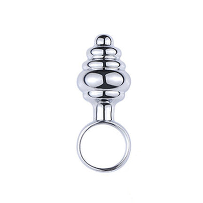 Dop anal Loveplay™ Waves, cu striatii si inel, din otel inoxidabil, argintiu, diametru 23 mm - LovePlay