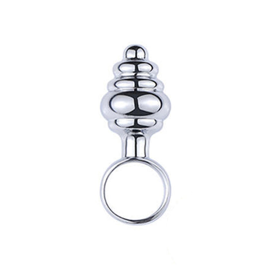 Dop anal Loveplay™ Waves, cu striatii si inel, din otel inoxidabil, argintiu, diametru 23 mm - LovePlay