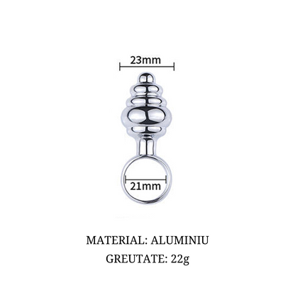 Dop anal Loveplay™ Waves, cu striatii si inel, din otel inoxidabil, argintiu, diametru 23 mm - LovePlay