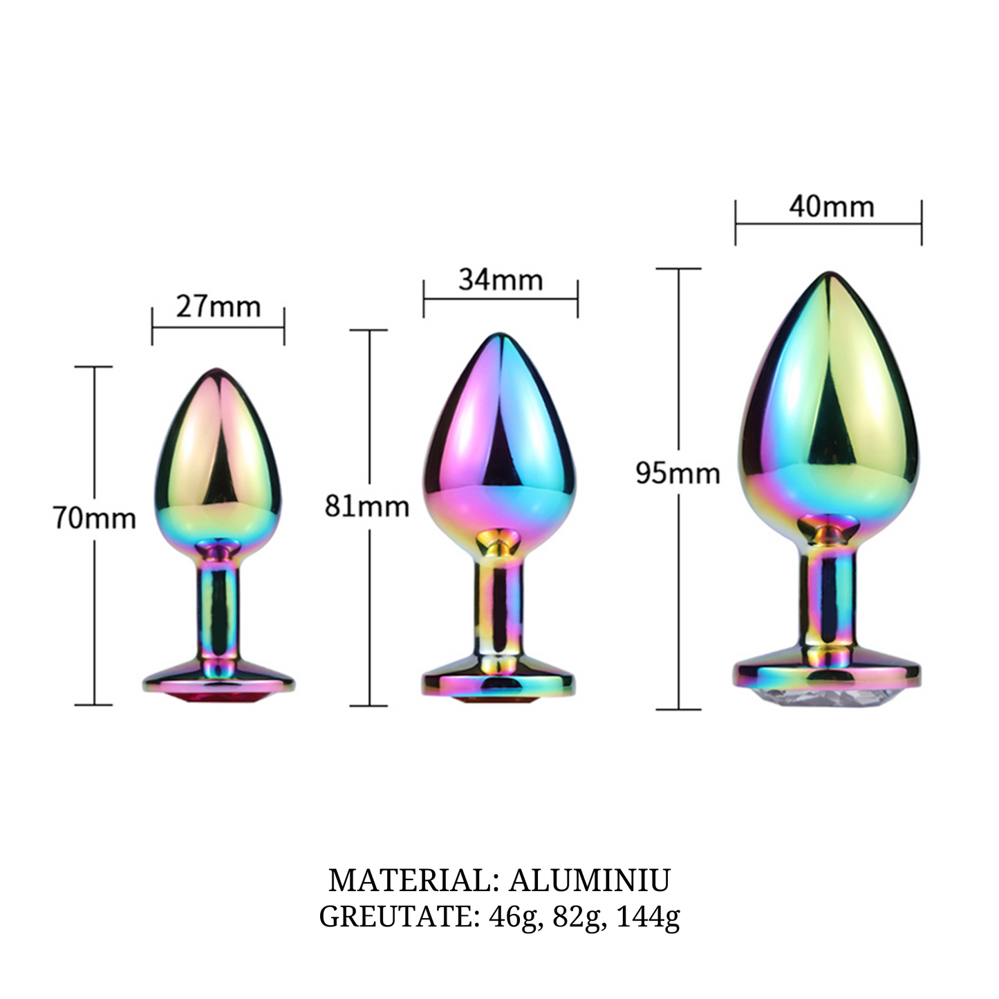 Dop anal LovePlay™ Chromatic, din aluminiu, design clasic, multicolor, diametru 27 mm, lungime 70 mm - LovePlay