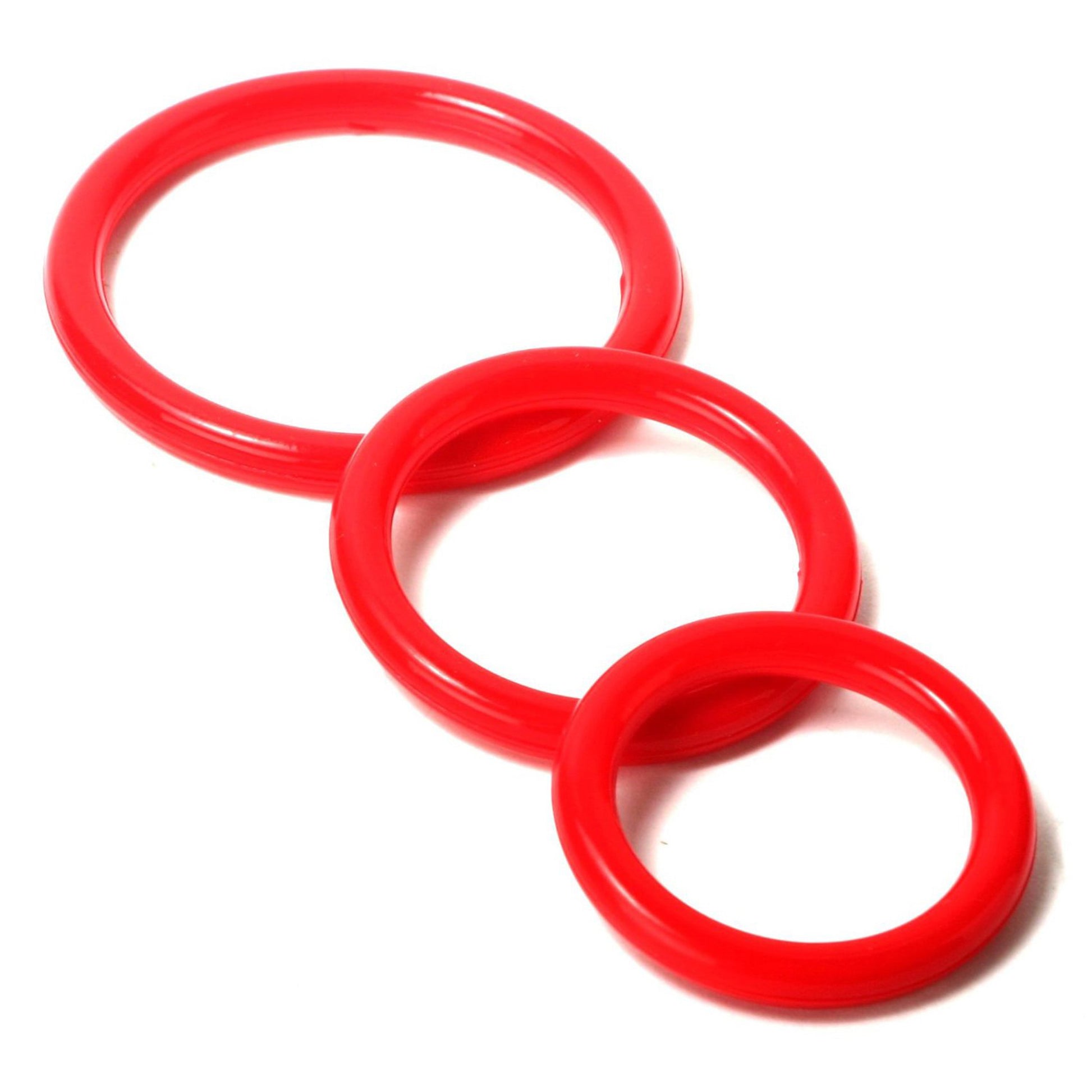 Set 3 inele de penis LovePlay™ pentru mentinerea erectiei si intarzierea ejacularii, din silicon, 3 dimeniuni: 5cm, 4cm si 3cm, rosu, confortabile si usor de utilizat - LovePlay