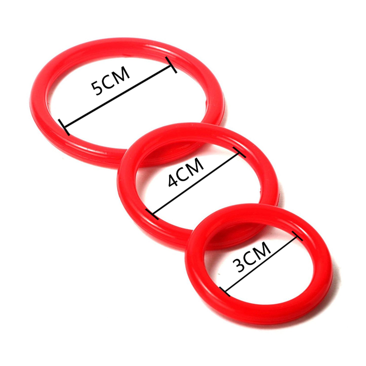 Set 3 inele de penis LovePlay™ pentru mentinerea erectiei si intarzierea ejacularii, din silicon, 3 dimeniuni: 5cm, 4cm si 3cm, rosu, confortabile si usor de utilizat - LovePlay