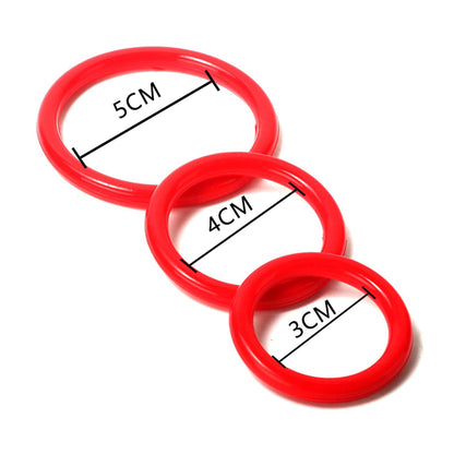Set 3 inele de penis LovePlay™ pentru mentinerea erectiei si intarzierea ejacularii, din silicon, 3 dimeniuni: 5cm, 4cm si 3cm, rosu, confortabile si usor de utilizat - LovePlay