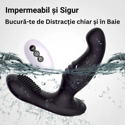 Vibrator LovePlay™ BlackDragon, cu 7 tipuri de vibratii puternice, anal, stimulare dubla, functie de incalzire, incarcare USB, control prin telecomanda wireless de la 10 m, rezistent la apa, silentios, din silicon, negru, 12 x 13, 5 x 4 cm - LovePlay