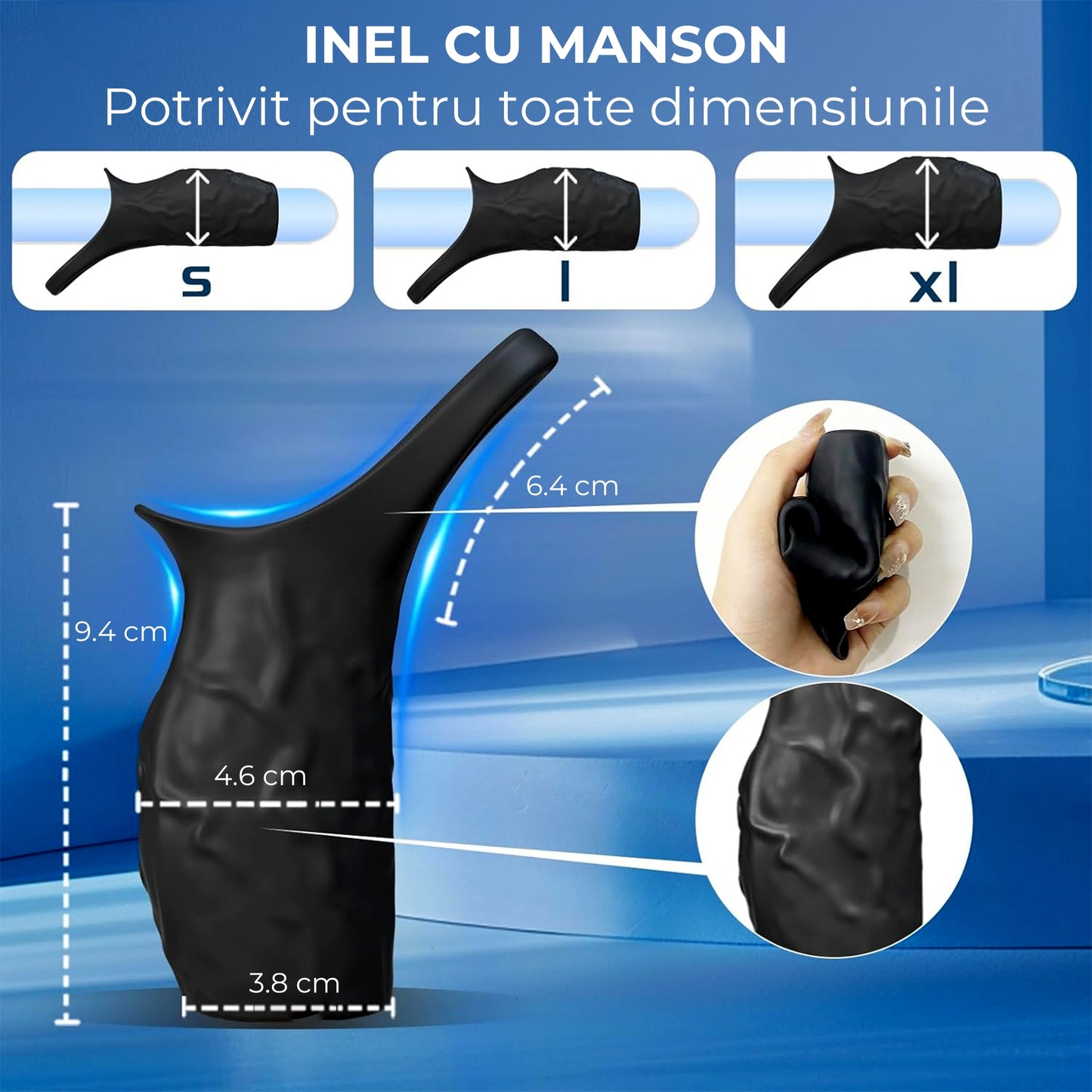 Manson LovePlay™ EnduroX, cu 10 moduri de vibratie, inel pentru erectie, stimulare G-spot, intarziere ejaculare, silicon premium, rezistent la apa, negru, 72g, 12.8 x 8 x 5.1 cm - LovePlay