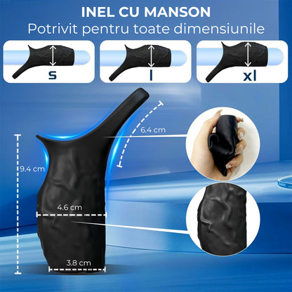 Manson LovePlay™ EnduroX, cu 10 moduri de vibratie, inel pentru erectie, stimulare G-spot, intarziere ejaculare, silicon premium, rezistent la apa, negru, 72g, 12.8 x 8 x 5.1 cm - LovePlay