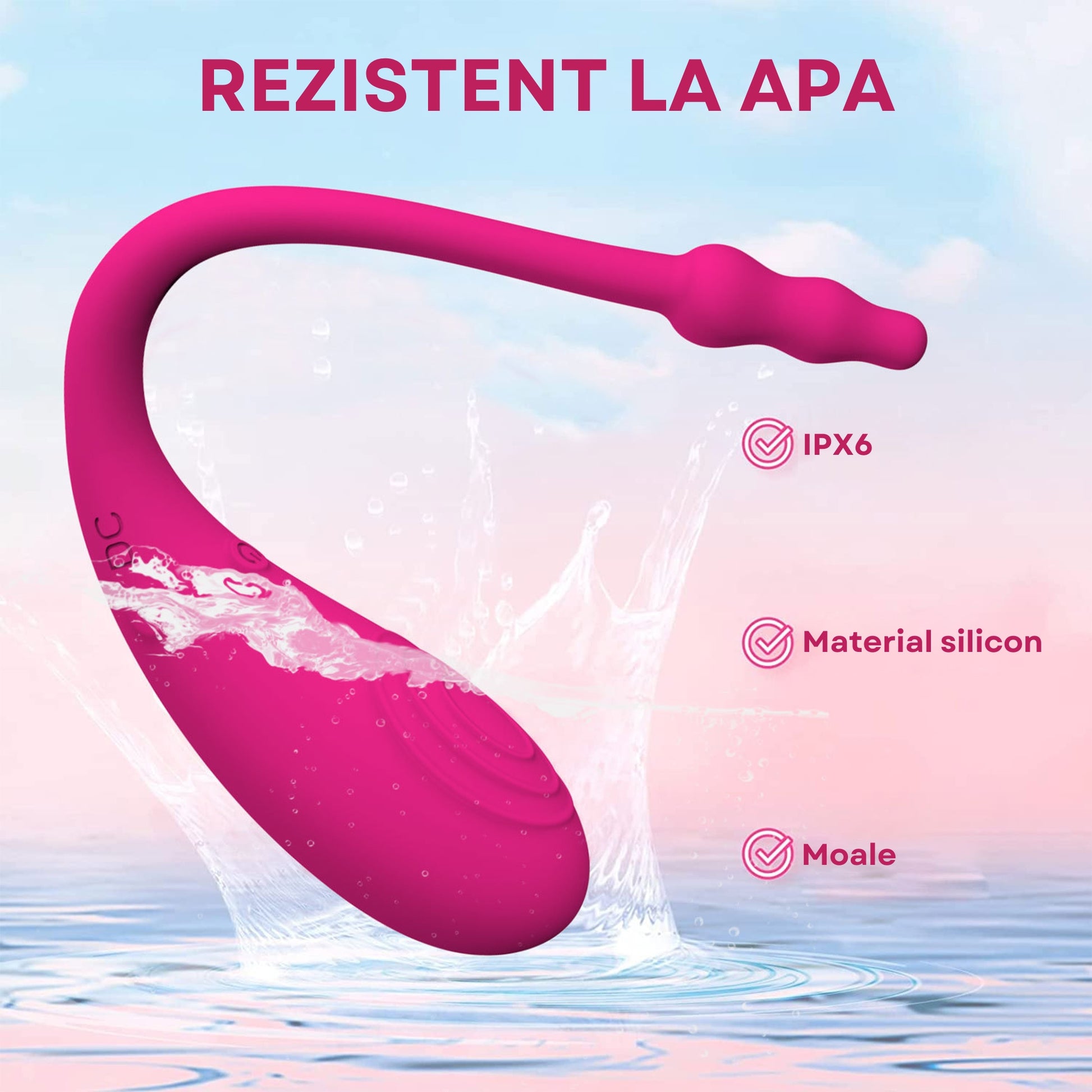 Vibrator LovePlay™ EggDelfin cu 9 tipuri de vibrare diferite, control de la distanta prin aplicatie, incarcare USB, rezistent la apa, stimulare vaginala si clitoridiana, design discret, ultra-silentios, din silicon, 3x9x1 cm - LovePlay