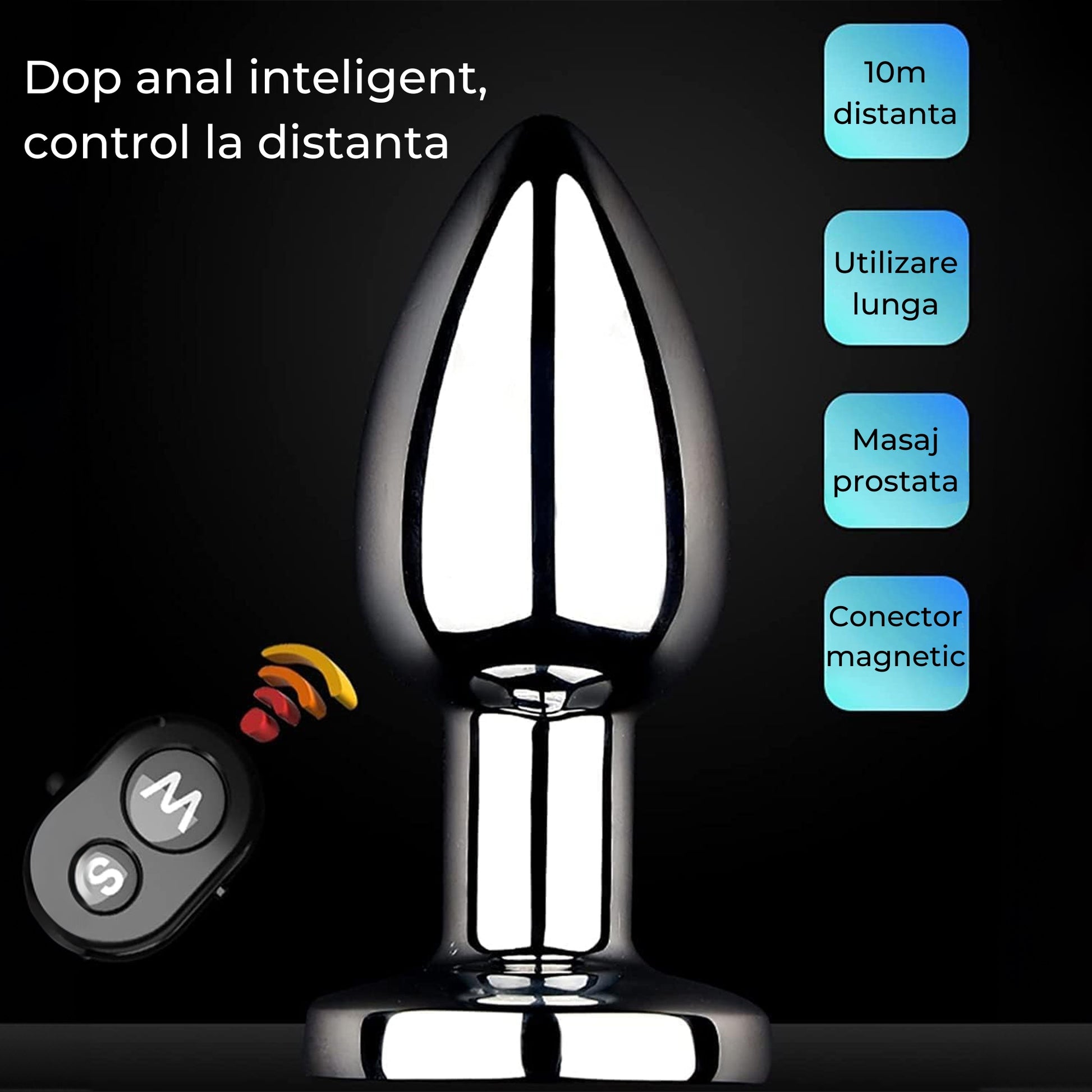 Dop anal cu vibratii LovePlay™ GameOn, cu 10 frecvente diferite, stimulare punct G, control de la distanta prin telecomanda, rezistent la apa, din otel inoxidabil, reincarcabil prin acumulator - LovePlay