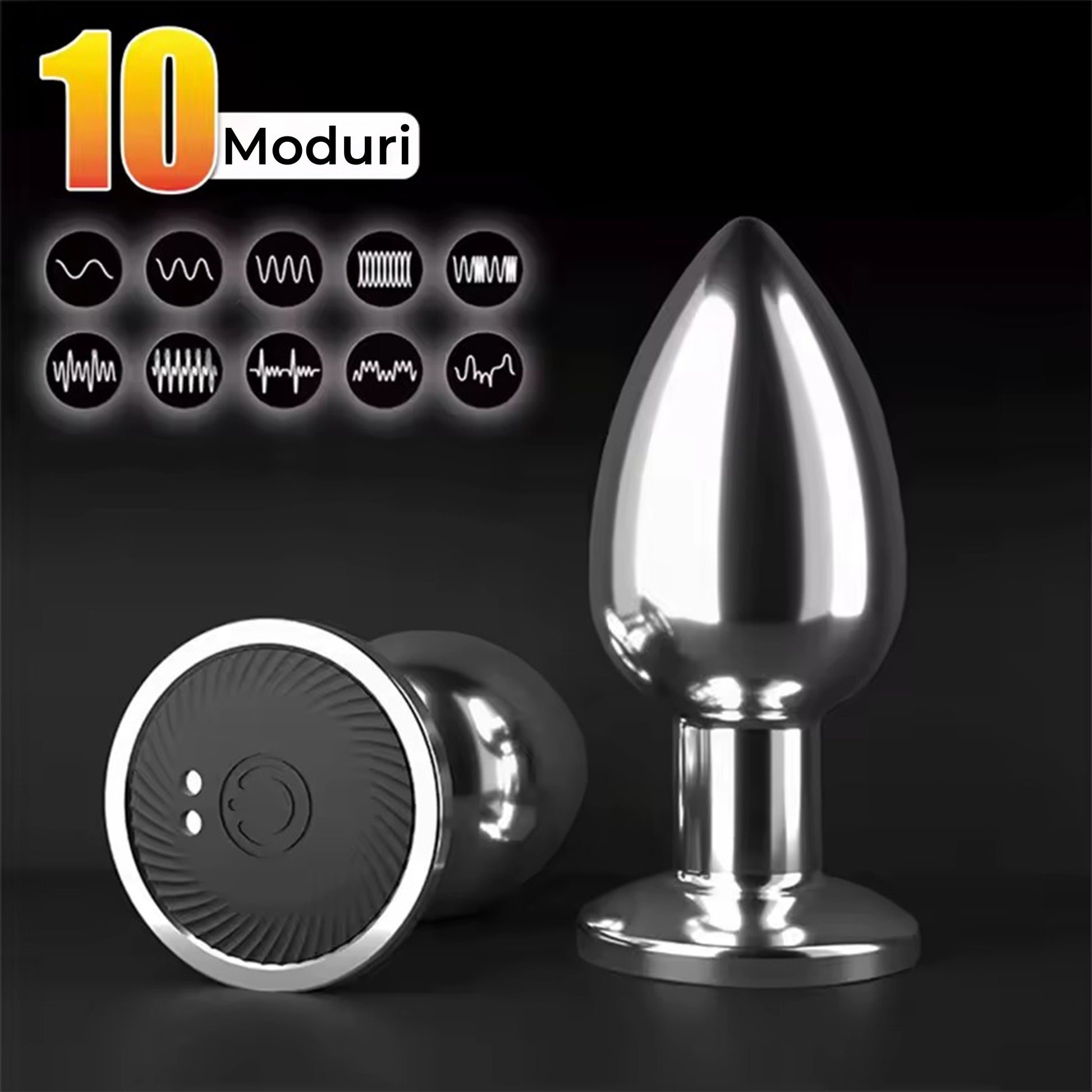 Dop anal cu vibratii LovePlay™ GameOn, cu 10 frecvente diferite, stimulare punct G, control de la distanta prin telecomanda, rezistent la apa, din otel inoxidabil, reincarcabil prin acumulator - LovePlay