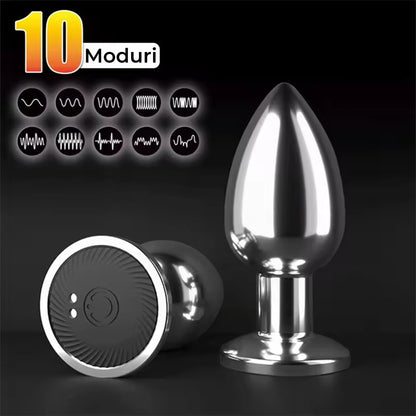 Dop anal cu vibratii LovePlay™ GameOn, cu 10 frecvente diferite, stimulare punct G, control de la distanta prin telecomanda, rezistent la apa, din otel inoxidabil, reincarcabil prin acumulator - LovePlay