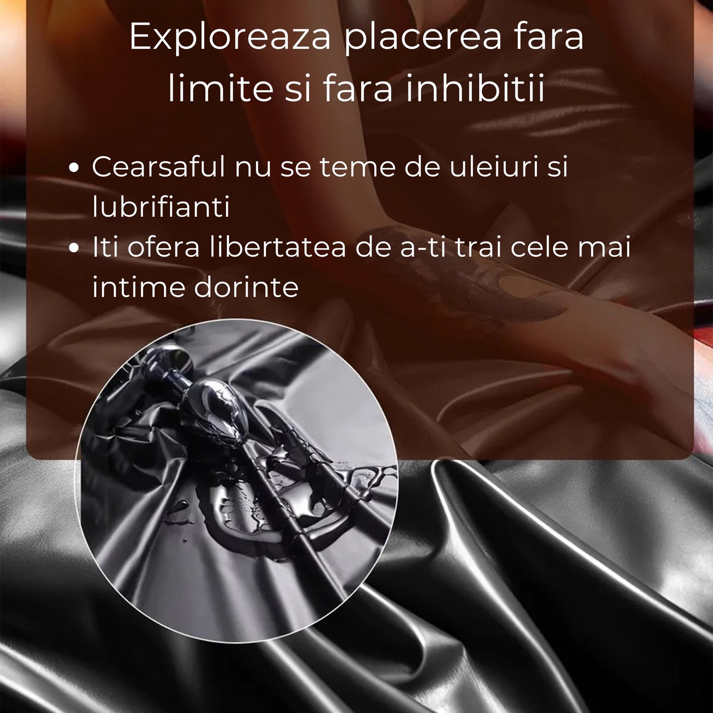 Cearsaf impermeabil LovePlay™ SquirtProof, din silicon ingrosat, rezistent la apa, ulei, menstruatie si ceara topita, 2.2 x 2 m, negru, potrivit pentru paturi de 1.8 x 2 m - LovePlay