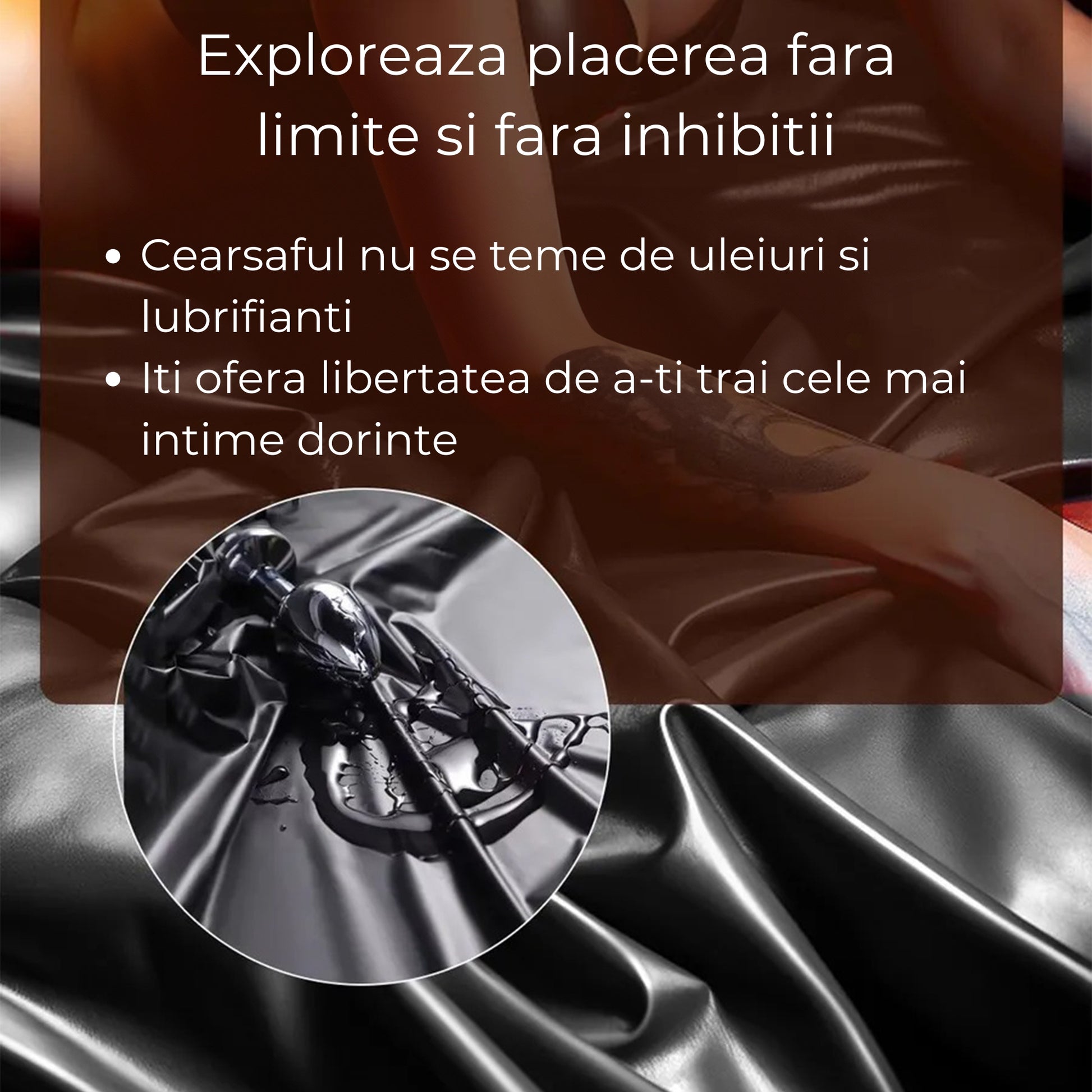 Cearsaf impermeabil LovePlay™ SquirtProof, din silicon ingrosat, rezistent la apa, ulei, menstruatie si ceara topita, 2.2 x 2 m, negru, potrivit pentru paturi de 1.8 x 2 m - LovePlay