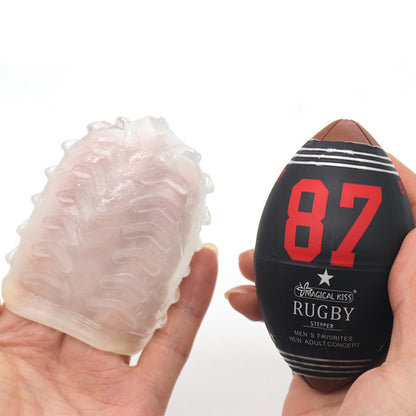 Set Masturbatoare LovePlay™ RugbyEgg, pachet 6 mini mingi rugby diferite, portabile 9 x 5 cm, din silicon, de unica folosinta - LovePlay