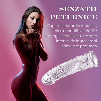 Set 2 Prezervative tip Manson LovePlay™ reutilizabile, cu efect de marire, cu striatii, din silicon premium, usor de curatat, 100g - LovePlay