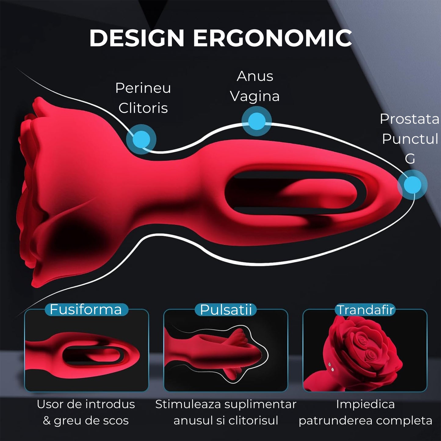 Vibrator 2in1 LovePlay™ AnalRose, cu 9 moduri de vibratie diferite, cu 9 moduri de pulsatie, pentru stimularea punctului G, control de la distanta prin telecomanda, incarcare magnetica USB, silentios, design discret - LovePlay