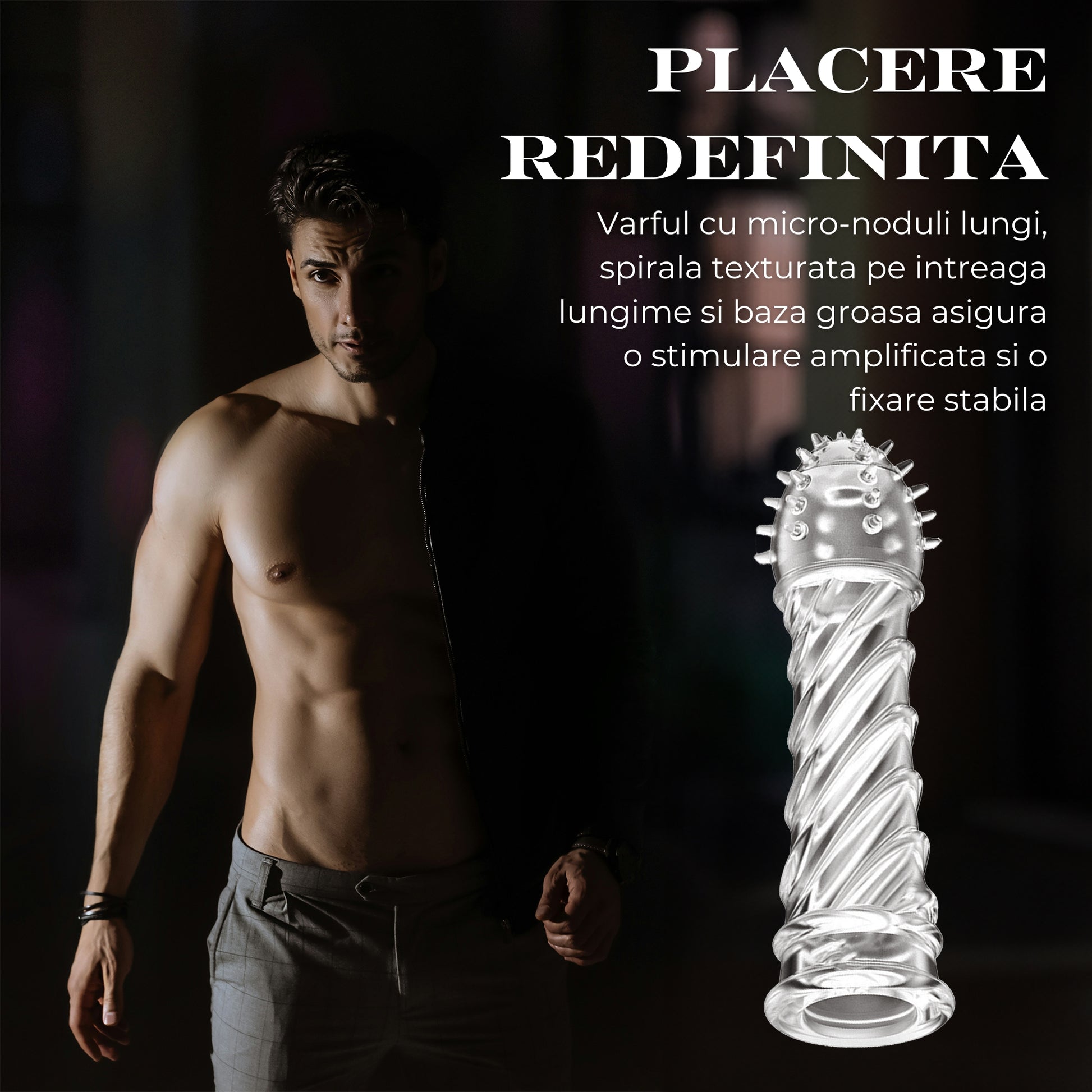 Set 2 Prezervative tip Manson LovePlay™ reutilizabile, cu efect de marire, cu striatii, din silicon premium, usor de curatat, 100g - LovePlay