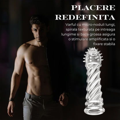 Set 2 Prezervative tip Manson LovePlay™ reutilizabile, cu efect de marire, cu striatii, din silicon premium, usor de curatat, 100g - LovePlay