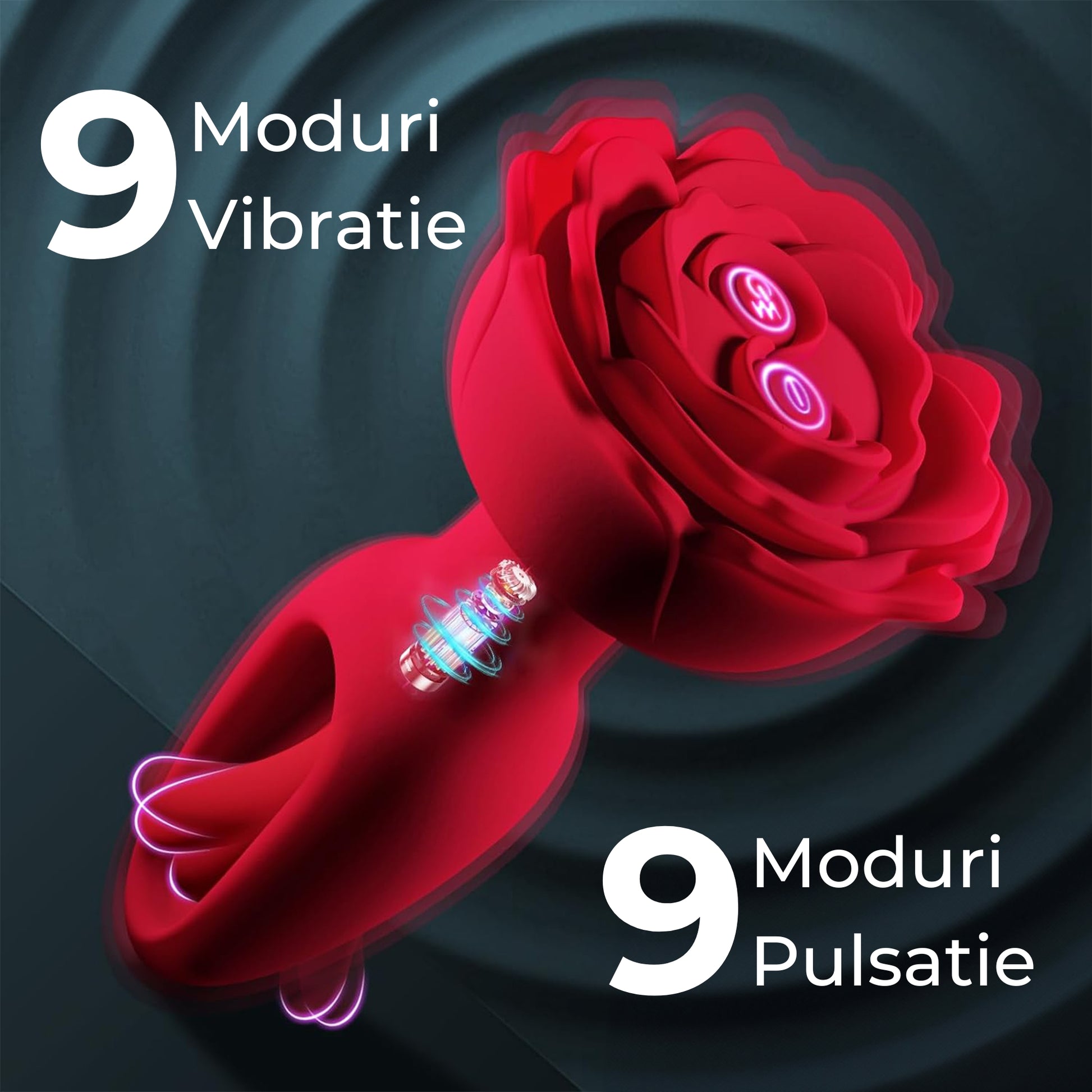 Vibrator 2in1 LovePlay™ AnalRose, cu 9 moduri de vibratie diferite, cu 9 moduri de pulsatie, pentru stimularea punctului G, control de la distanta prin telecomanda, incarcare magnetica USB, silentios, design discret - LovePlay